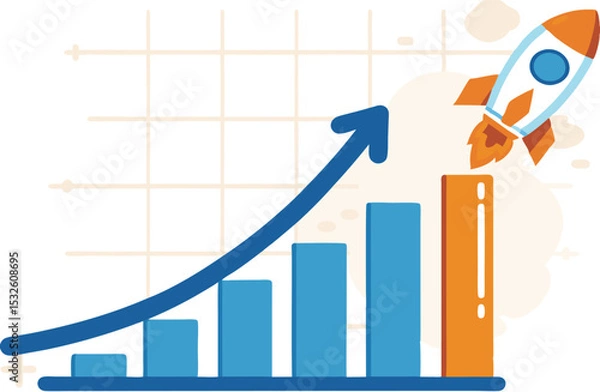 Fototapeta Rocket launch exponential growth business success chart
