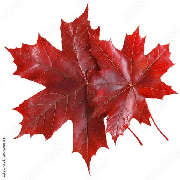 Fototapeta Two red maple leaves isolated on transparent background