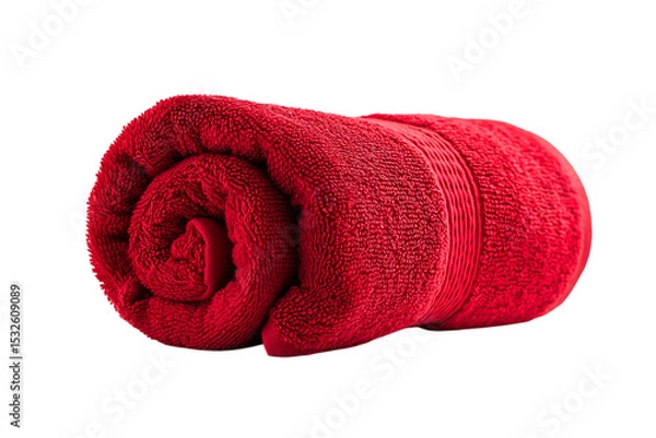Fototapeta Rolled red bath towel isolated on transparent background