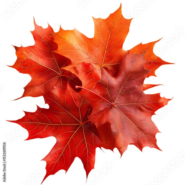 Fototapeta Two red maple leaves isolated on transparent background