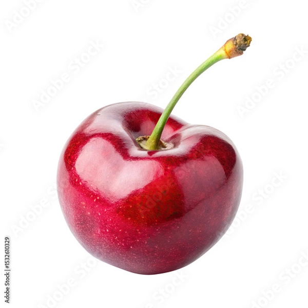 Fototapeta A single ripe red cherry isolated on white background showing its vibrant color and glossy texture on transparent background png