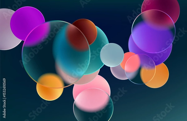 Obraz Colored circles and balls. Art geometric shapes in liquid glass style. Abstract vector background.