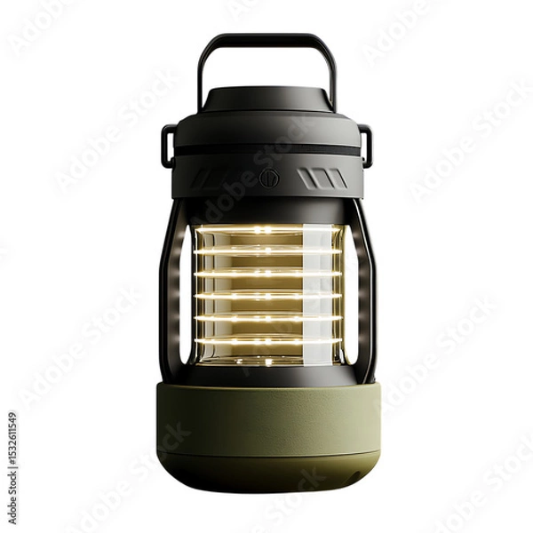 Fototapeta A portable green lantern with a handle, isolated on transparent background