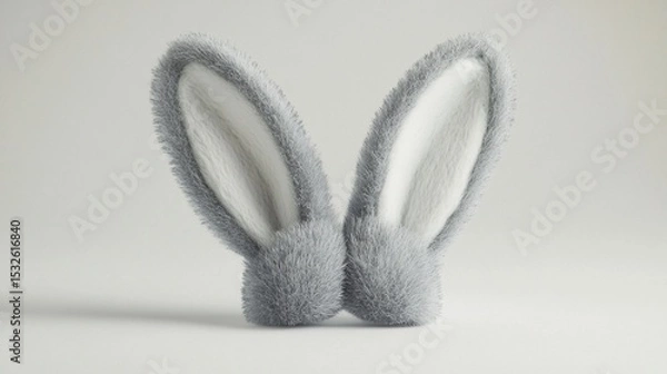 Fototapeta Soft, fluffy rabbit ears in delicate shades of gray and white, emerging from a minimalist background with elegant simplicity and textural depth.