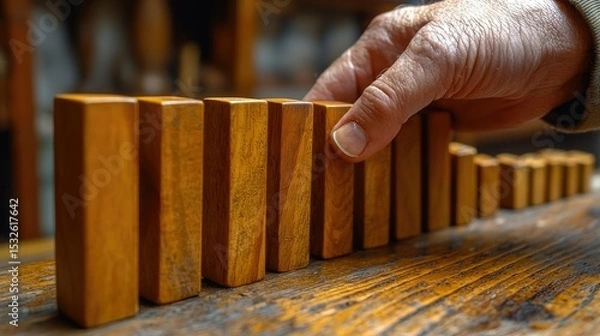 Obraz Hand placing wooden blocks in a row.
