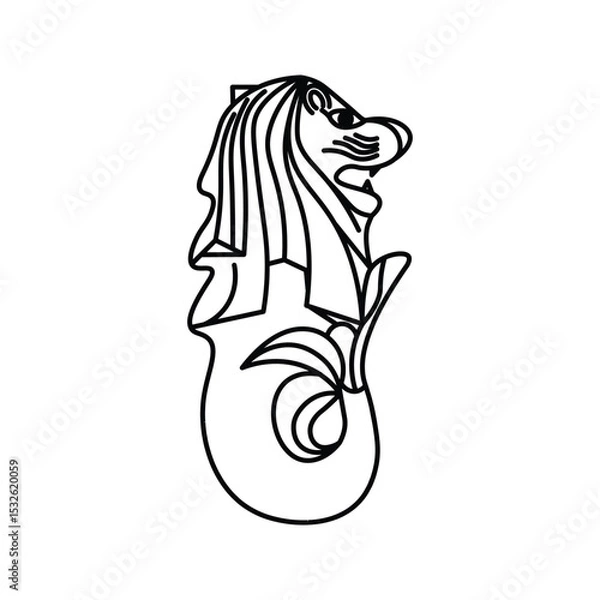 Obraz Merlion. Vector line art illustrations.