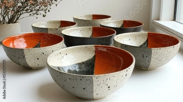 Obraz Hand-crafted ceramic bowls with speckled design.