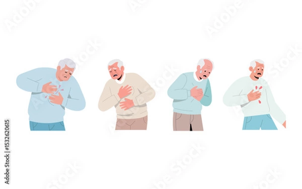 Obraz senior citizens experiencing chest pain, highlighting distress.