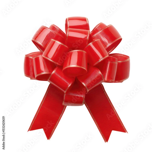 Obraz Shiny Red Holiday Bow Perfect for Gift Wrapping and Celebration Decorations on White Background