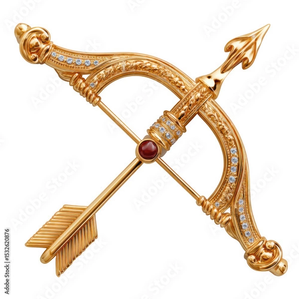 Obraz Elegant Gold Brooch with Decorative Bow and Arrow Design Featuring Gemstones and an Ornate Finish