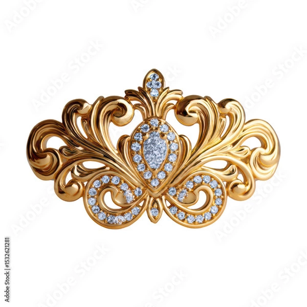 Obraz Elegant Gold Hair Clip with Sparkling Gemstone Ornament on Clean White Background