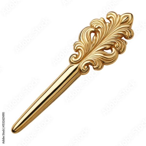 Obraz Elegant Hair Pin with Ornate Design and Jewelry Finish on a Clean White Background