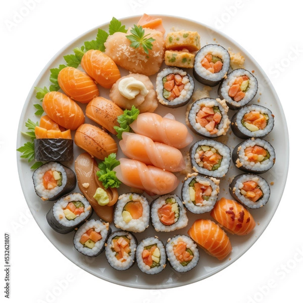 Obraz vibrant platter of sushi rolls featuring colorful maki and nigiri, perfect for sharing and enjoying with friends