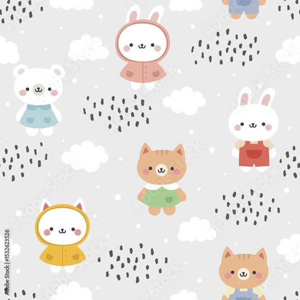 Obraz Animals Cute Seamless Pattern, adorable design for kids, vector illustration