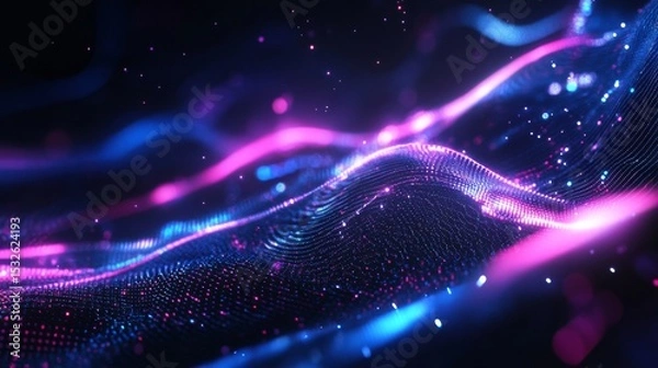 Fototapeta Futuristic abstract technology background with glowing neon lights, metallic circuit textures, and high-tech digital interface elements in a sci-fi virtual environment




