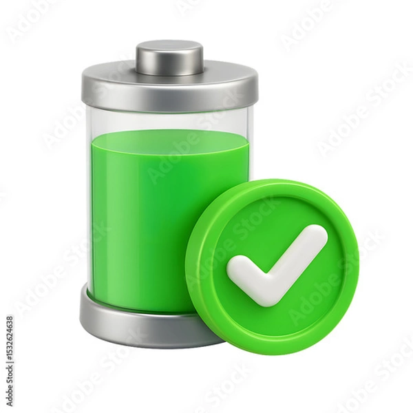 Fototapeta Full battery charge indicator 3d icon isolated on transparent background
