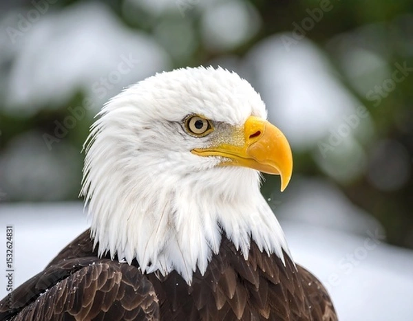 Fototapeta Bald eagle portrait in snow