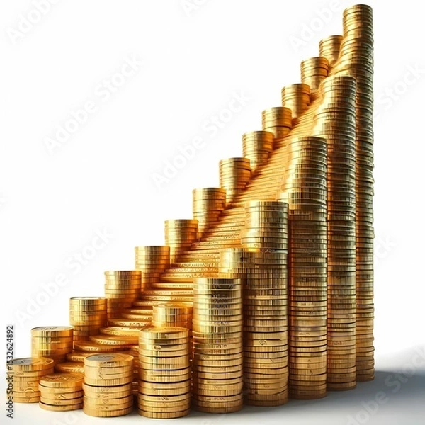 Obraz Golden Coin Staircase Representing Financial Growth. Ideal for use in posters, presentations