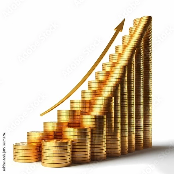 Obraz Golden Coin Staircase Representing Financial Growth. Ideal for use in posters, presentations