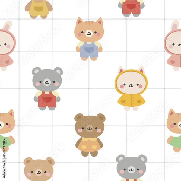 Obraz Animals Cute Seamless Pattern, adorable design for kids, vector illustration