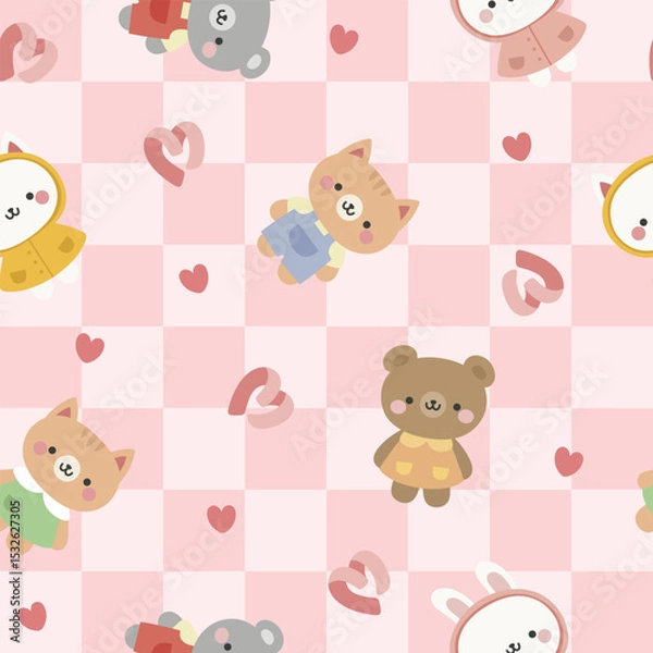 Obraz Animals Cute Seamless Pattern, adorable design for kids, vector illustration
