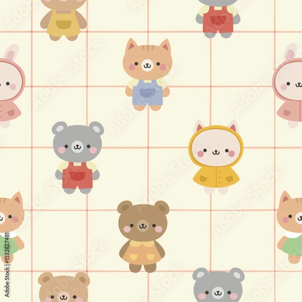 Obraz Animals Cute Seamless Pattern, adorable design for kids, vector illustration