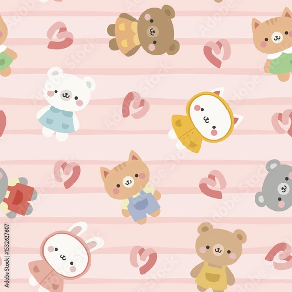 Obraz Animals Cute Seamless Pattern, adorable design for kids, vector illustration