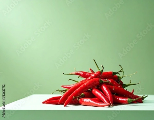 Fototapeta Pile of red chili peppers on a table