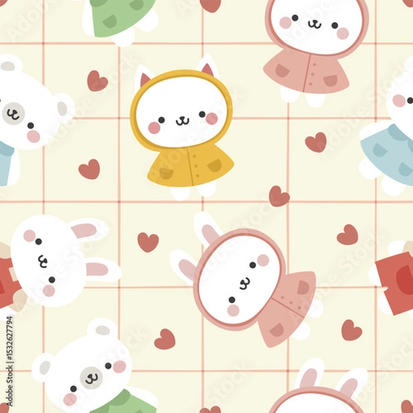Obraz Animals Cute Seamless Pattern, adorable design for kids, vector illustration