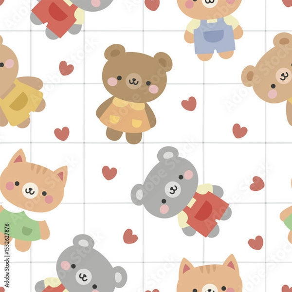 Obraz Animals Cute Seamless Pattern, adorable design for kids, vector illustration