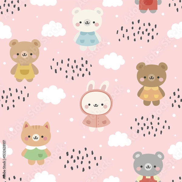 Obraz Animals Cute Seamless Pattern, adorable design for kids, vector illustration