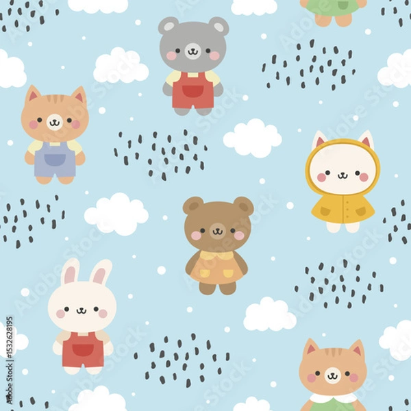 Obraz Animals Cute Seamless Pattern, adorable design for kids, vector illustration