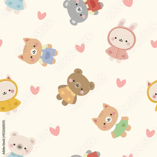 Obraz Animals Cute Seamless Pattern, adorable design for kids, vector illustration