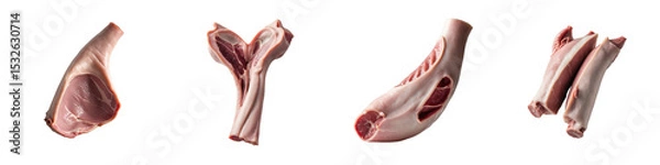 Fototapeta Fresh pig lung sections displayed on a transparent background, fully isolated, showcasing various angles and detailed textures of the meat, ideal for culinary and medical use.