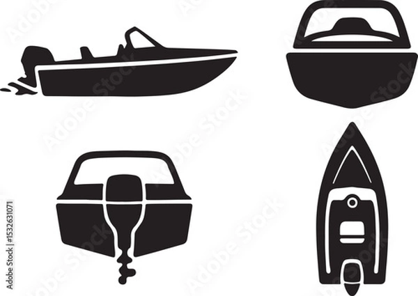 Fototapeta jet boat silhouette icons set side, front, back, and top views vector art illustration