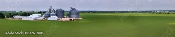 Obraz modern Sothern Wisconsin farm panorama with grain bins and storage buildings