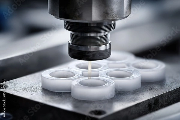 Fototapeta Precision machining process in a manufacturing facility using advanced equipment to create intricate plastic components