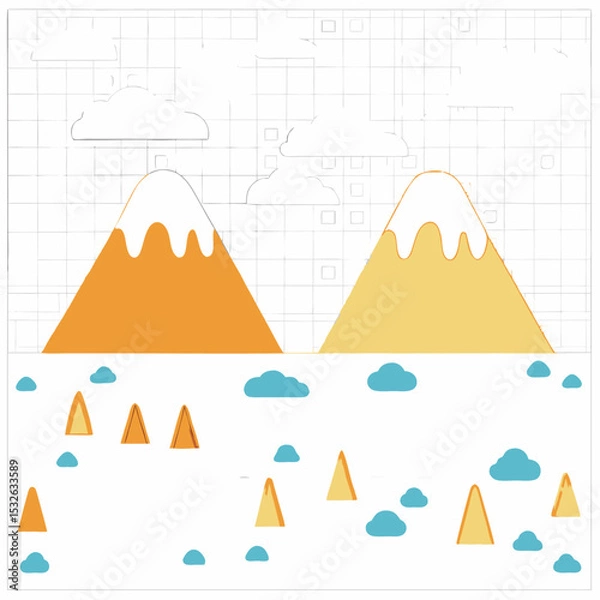 Fototapeta Pyramids Floating Above Desert Mountains at Sunset