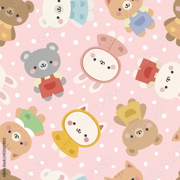 Obraz Animals Cute Seamless Pattern, adorable design for kids, vector illustration