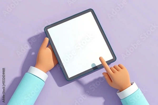 Fototapeta Hands Holding Tablet Mockup with Blank Screen on Purple Background