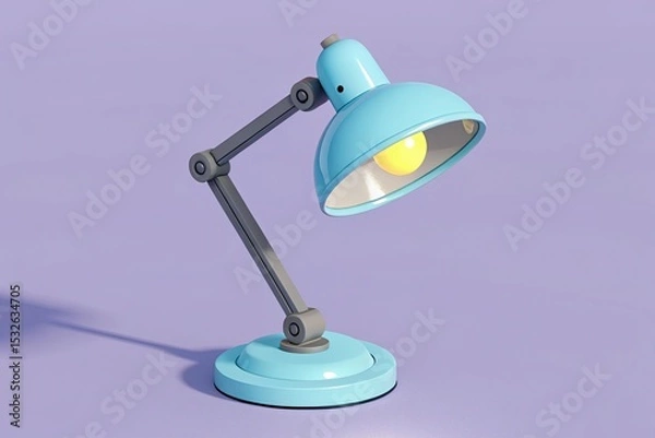 Fototapeta Light Blue Desk Lamp with Adjustable Arm and Glowing Bulb on Purple Background