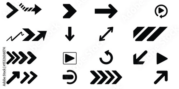 Obraz Collection of Bold Black Arrow Icons in Various Directions – Vector Navigation Symbol Set