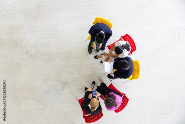 Fototapeta top view business meetting : Professional business teamwork diverse company people in meeting. Group of colleagues discussion during business meeting in conference room