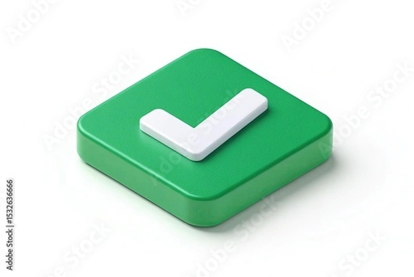 Fototapeta White Checkmark on Rounded Green Square Button on White Background, Isolated