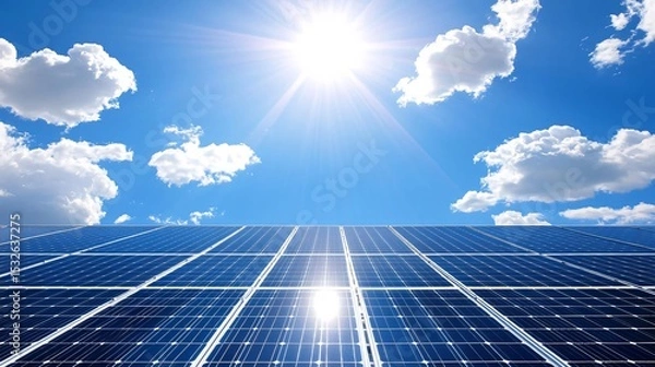 Obraz bright white sunshine illuminating a modern solar panel array, showcasing clean renewable energy and green technology for a sustainable future