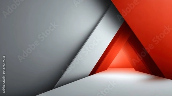 Fototapeta Large Red Triangular Shape on Clean Background with Geometric Angles