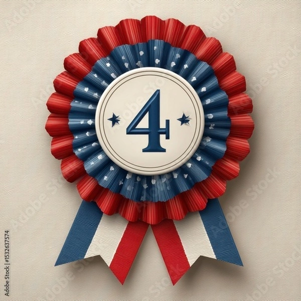 Fototapeta Vibrant Ribbon Badge with Number Four and Stars on Textured Background