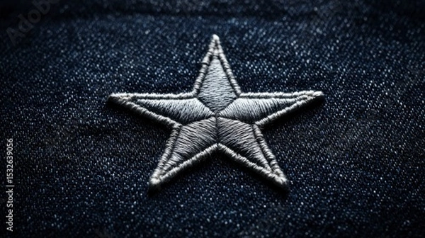 Fototapeta Minimalist Denim Texture with Star Embroidery on Dark Background