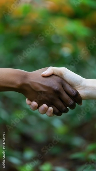Fototapeta Diverse hands shaking in nature