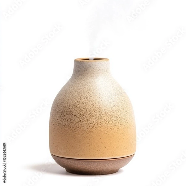 Fototapeta A handcrafted ceramic oil diffuser with a soft matte glaze in warm earth tones, isolated, solid white background, hyper realistic